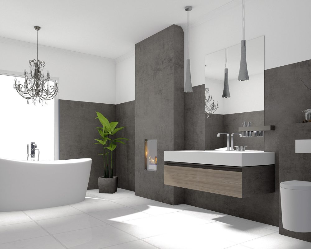 Luxuriöses modernes Badezimmer mit freistehender Badewanne